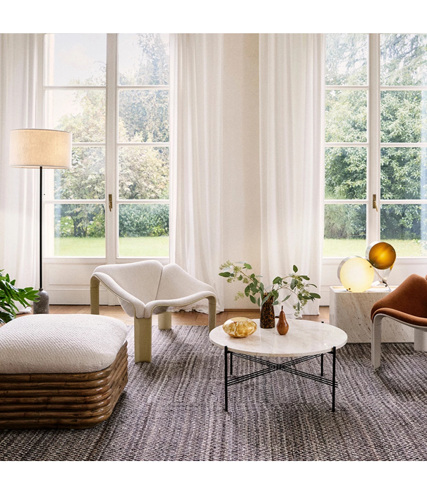 Gubi  Gravity VloerLamp marmer, canvas kap, dimbaar