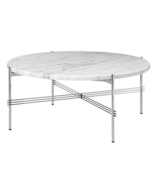 TS Coffee Table Round Carrara white marble, polished base 80cm