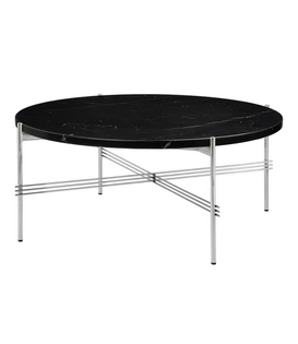 TS Coffee Table Round Marquina black marble, polished base 80cm