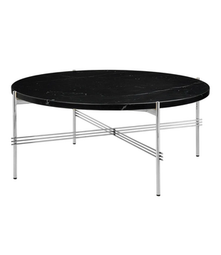 TS Coffee Table Round Marquina black marble, polished base 80cm