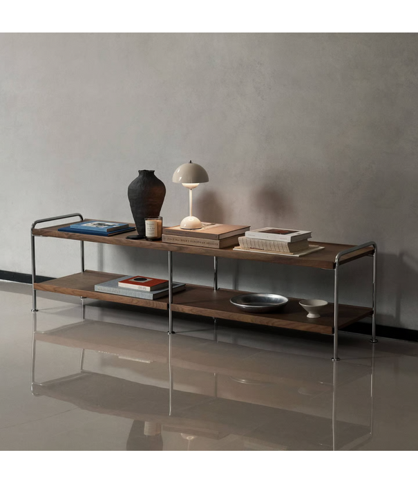 &Tradition Alima NDS4 Low Console Storage Rack wood, chrome frame