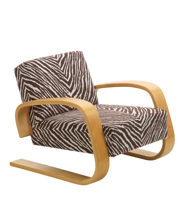 Artek  Aalto Armchair 400 Tank,  honey birch, Zebra brown / white