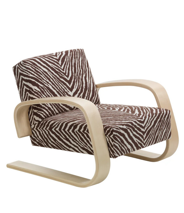 Artek  Aalto Armchair 400 Tank,  birch, Zebra brown / white