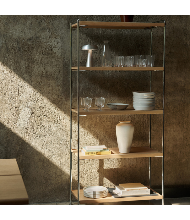 &Tradition Alima NDS6 High Storage Rack wood, chrome frame