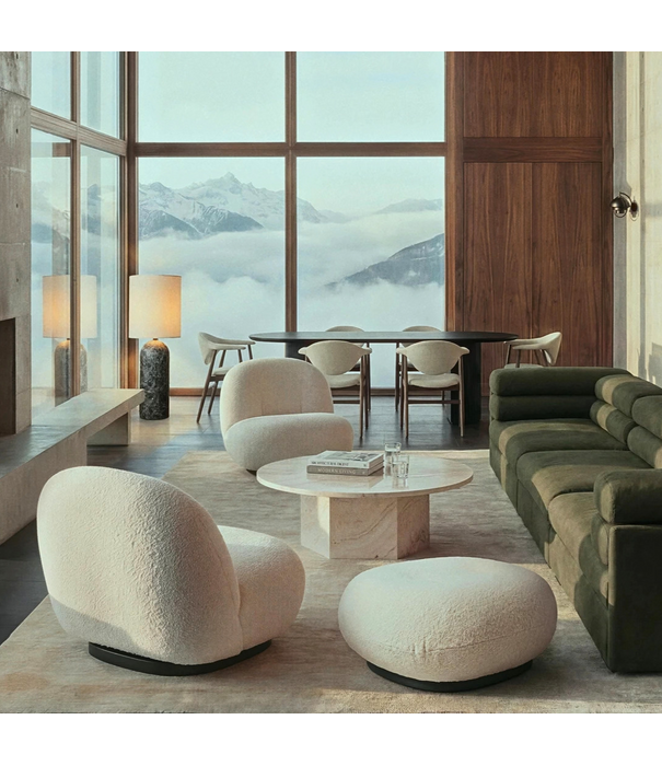 Gubi  Pacha Lounge Stoel Dora Boucle, pearl gold fixed voet