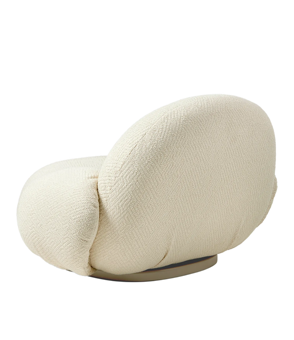 Gubi  Pacha Lounge Armchair Dora Boucle, pearl gold swivel base
