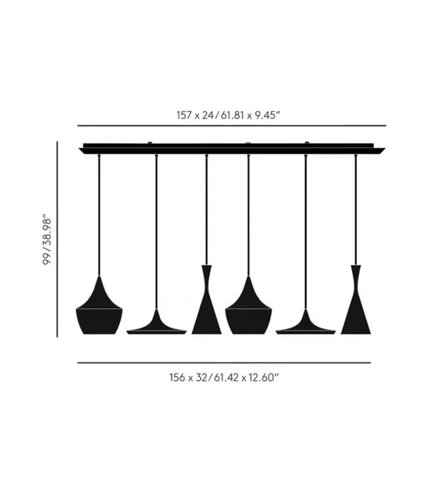 Tom Dixon  Unbeaten Linear Hanglamp Systeem, geborsteld aluminium
