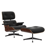 Eames Lounge Stoel & Ottoman palisander,  premium nero leer