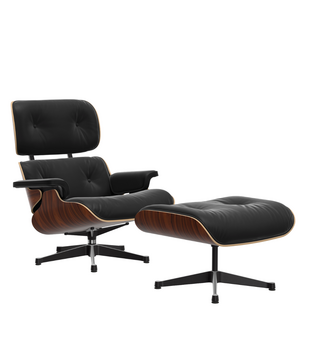Eames Lounge Stoel & Ottoman palisander,  premium nero leer
