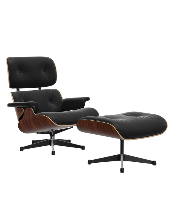 Vitra  Eames Lounge Stoel & Ottoman palisander,  premium nero leer