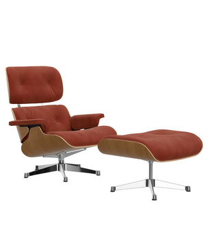 Eames Lounge Chair & Ottoman kersenhout,  Calma brandy, alu gepolijst voet