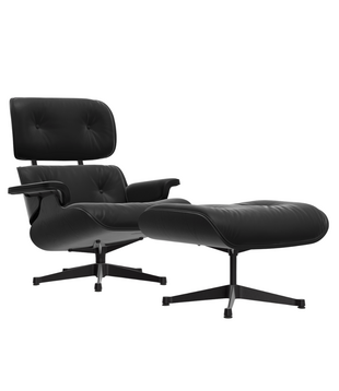 Eames Lounge Chair & Ottoman zwart kastanje, zwart premium F leer