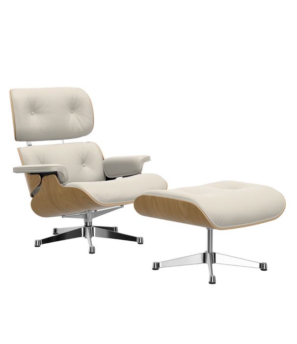 Vitra  Eames Lounge Chair kastanje,  snow premium F leer, gepolijst onderstel