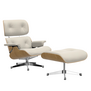 Eames Lounge Chair kastanje,  snow premium F leer, gepolijst onderstel
