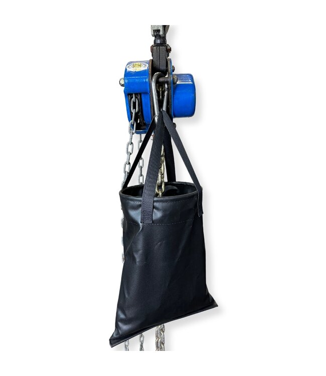 Kettingzakken.nl Zeer sterke kettingopvangzak voor handtakels. Lengte 40 cm. Met 6mm stalen ring in doek.