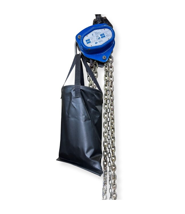 Kettingzakken.nl Zeer sterke kettingopvangzak voor handtakels. Lengte 40 cm. Met 6mm stalen ring in doek.