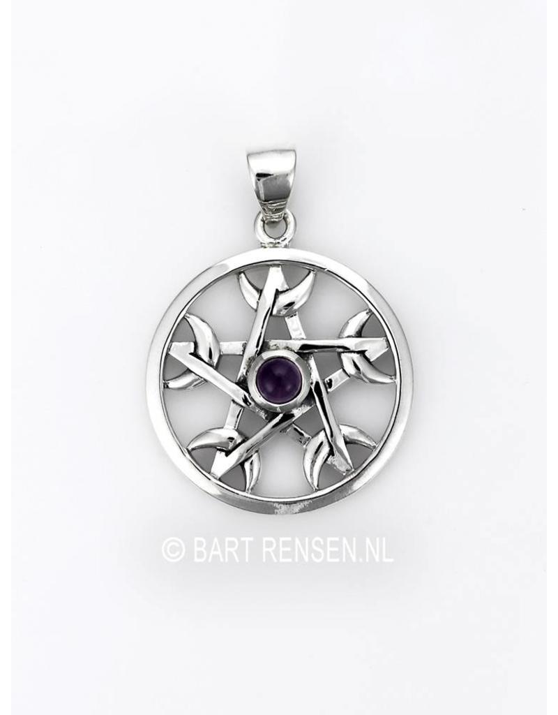 Pentagram Moon pendant - sterling silver