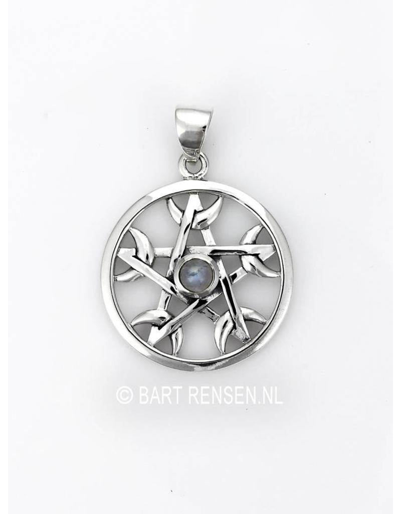 Pentagram Moon pendant - sterling silver