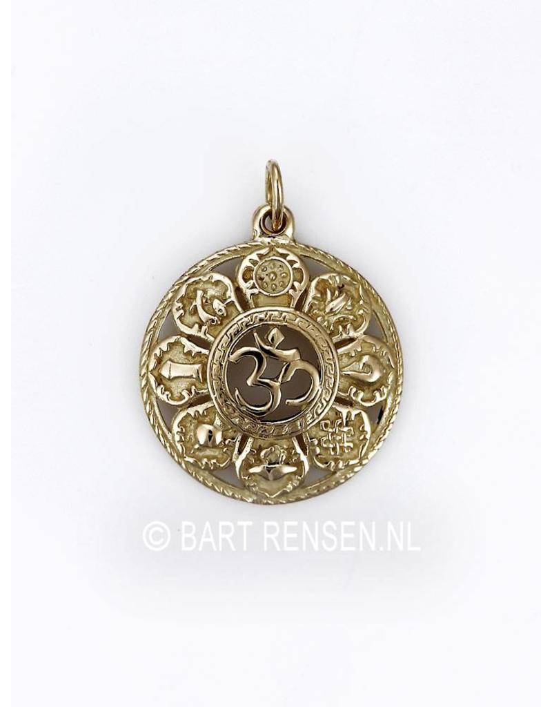 AUM pendant with lucky symbols - 14 carat gold