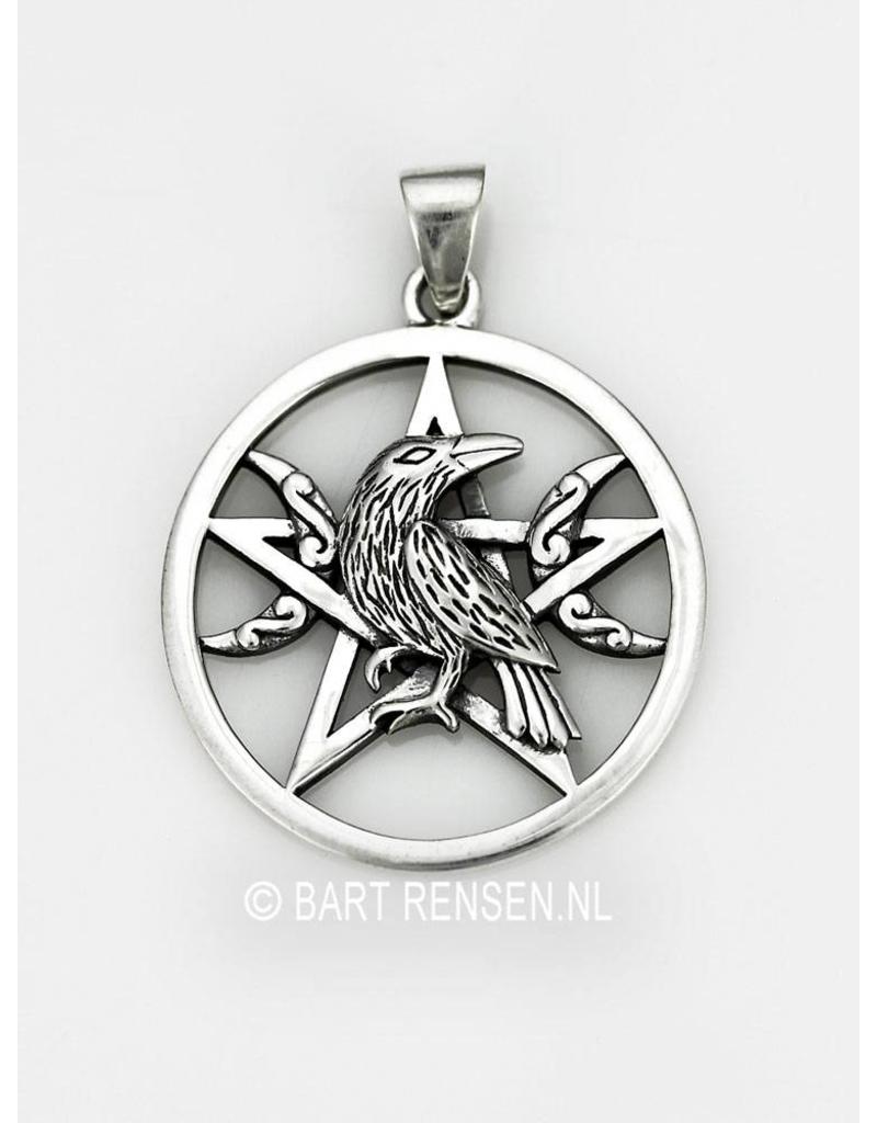 Pentagram Raven Pendant - sterling silver