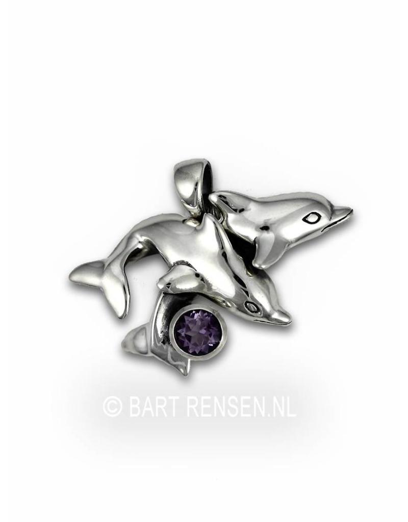Dolphin pendant with stone - sterling silver