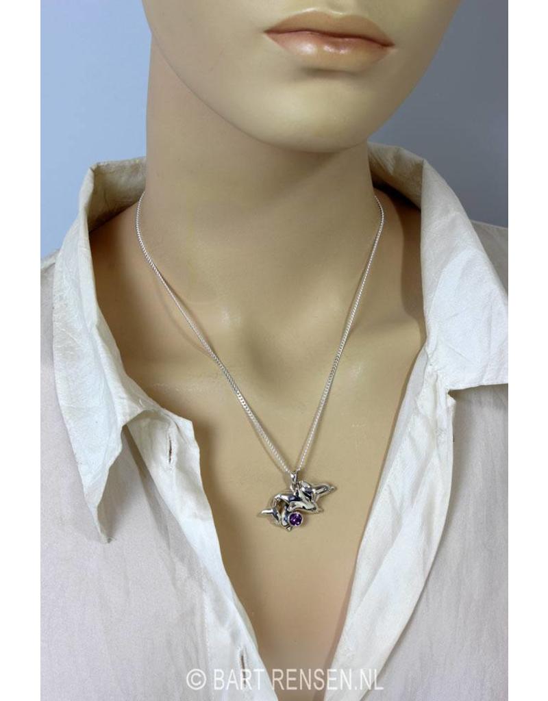 Dolphin pendant with stone - sterling silver