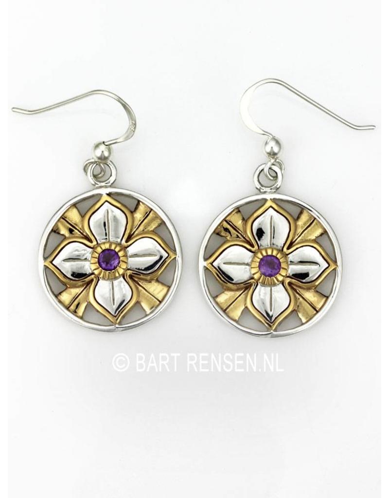 Lotus earrings with stone - sterling silver