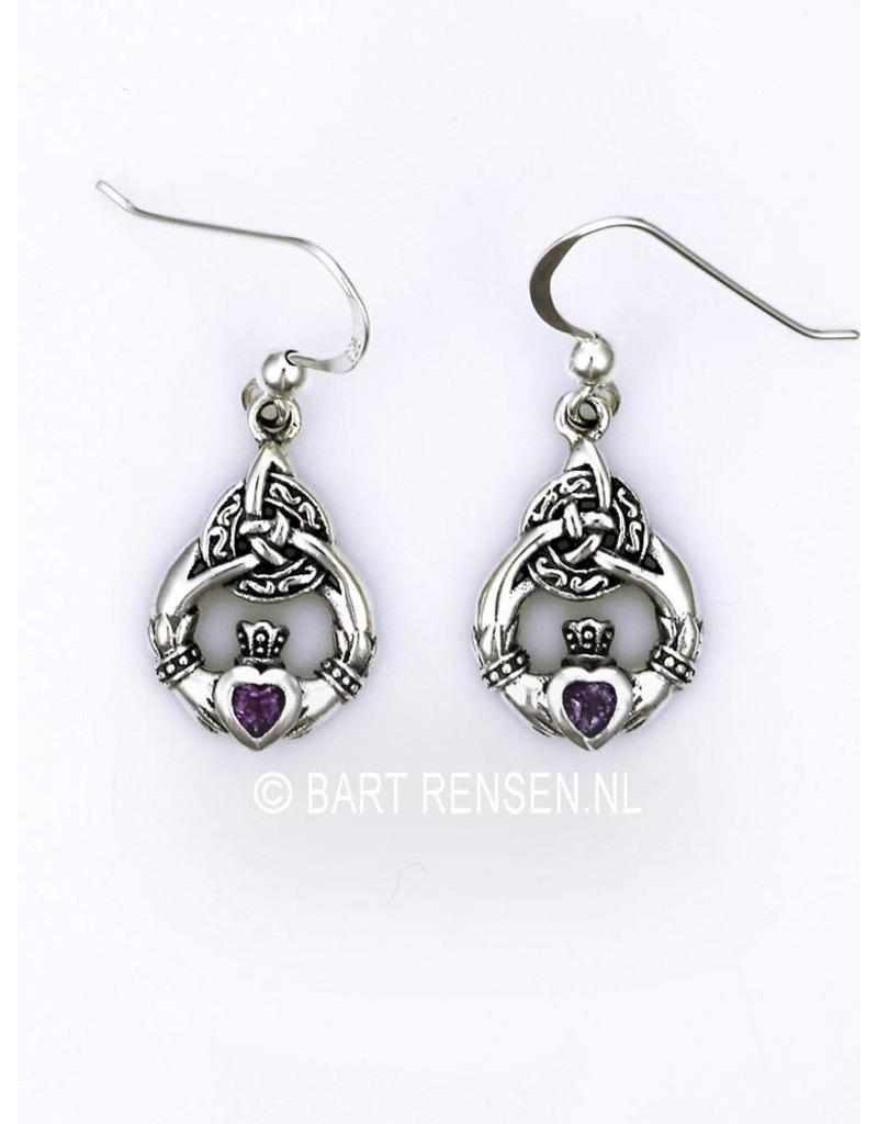 Claddagh earrings with stone - sterling silver