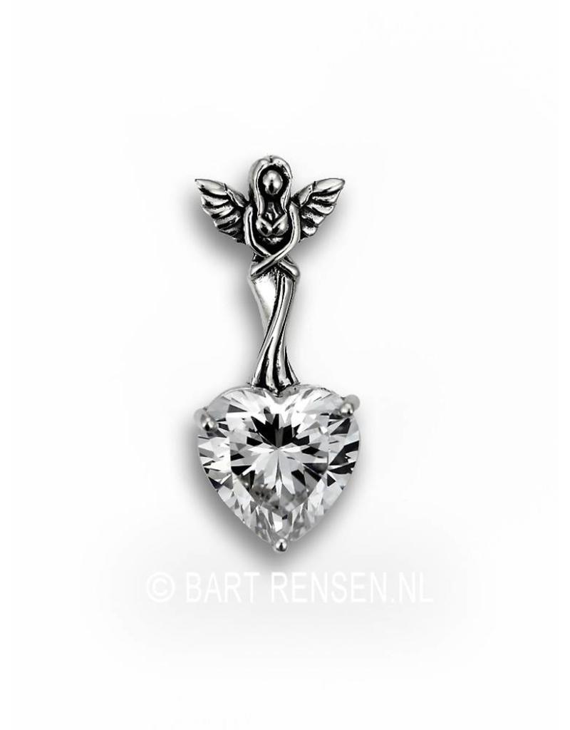 Angel pendant with cubic zirconia heart - sterling silver