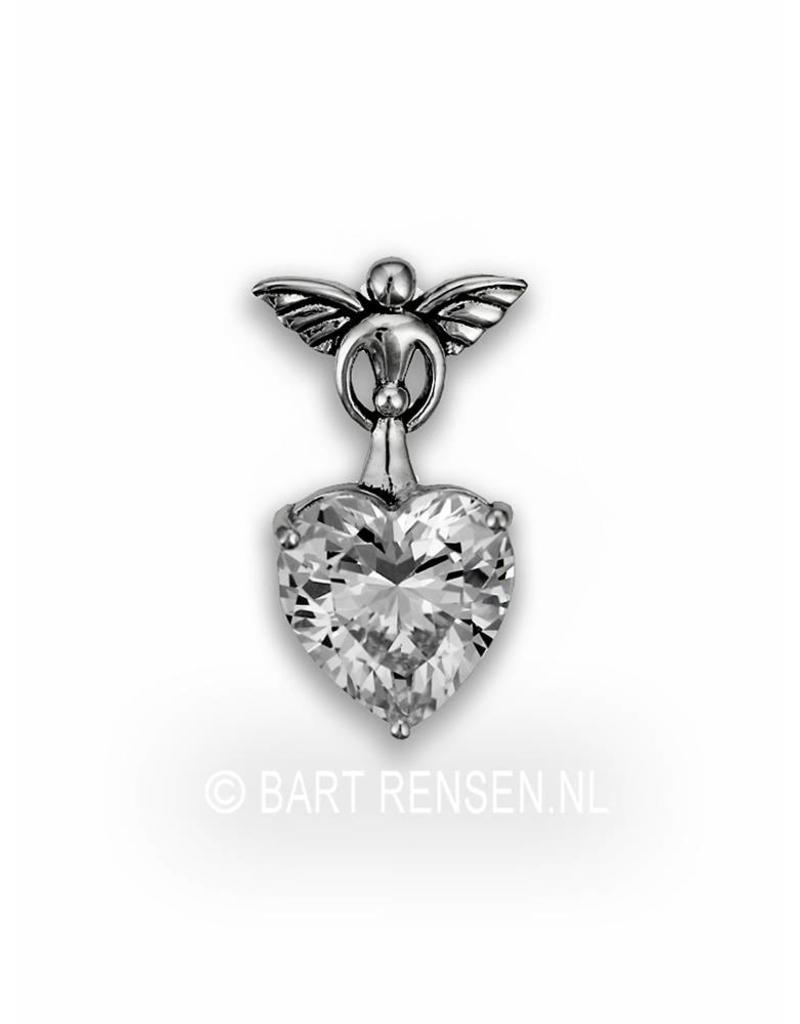 Angel pendant with zirconia heart - sterling silver