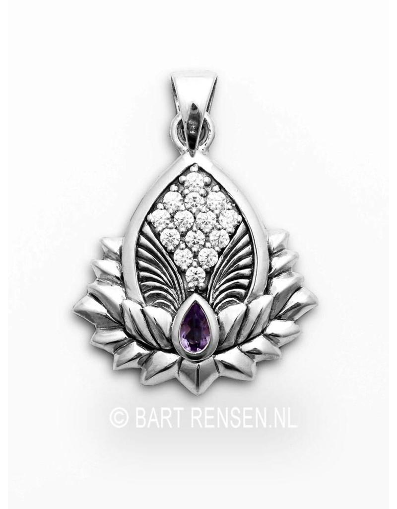 Lotus pendant with gemstones - sterling silver