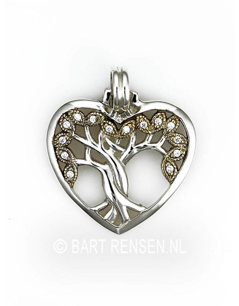 Levensboom Hart hanger - zilver, deels verguld