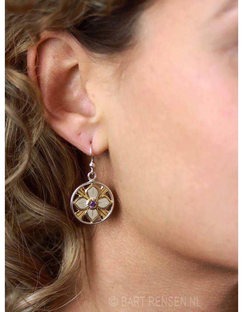 Lotus earrings with stone - sterling silver