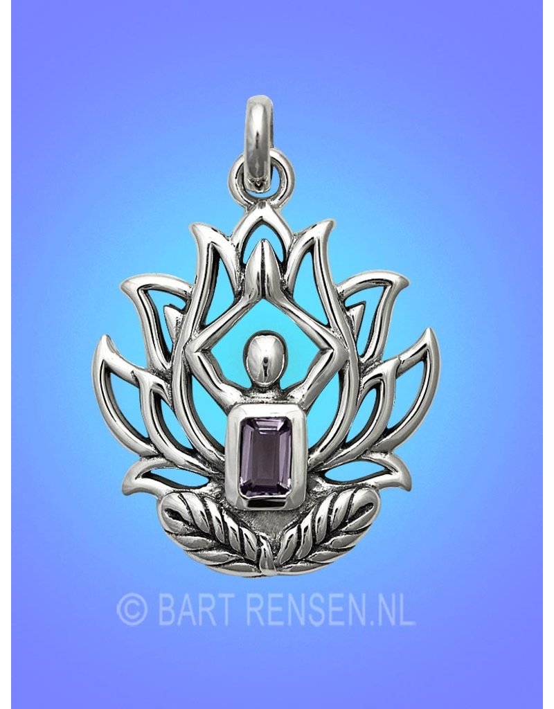 Lotus Yoga pendant with chakra stones - sterling  silver
