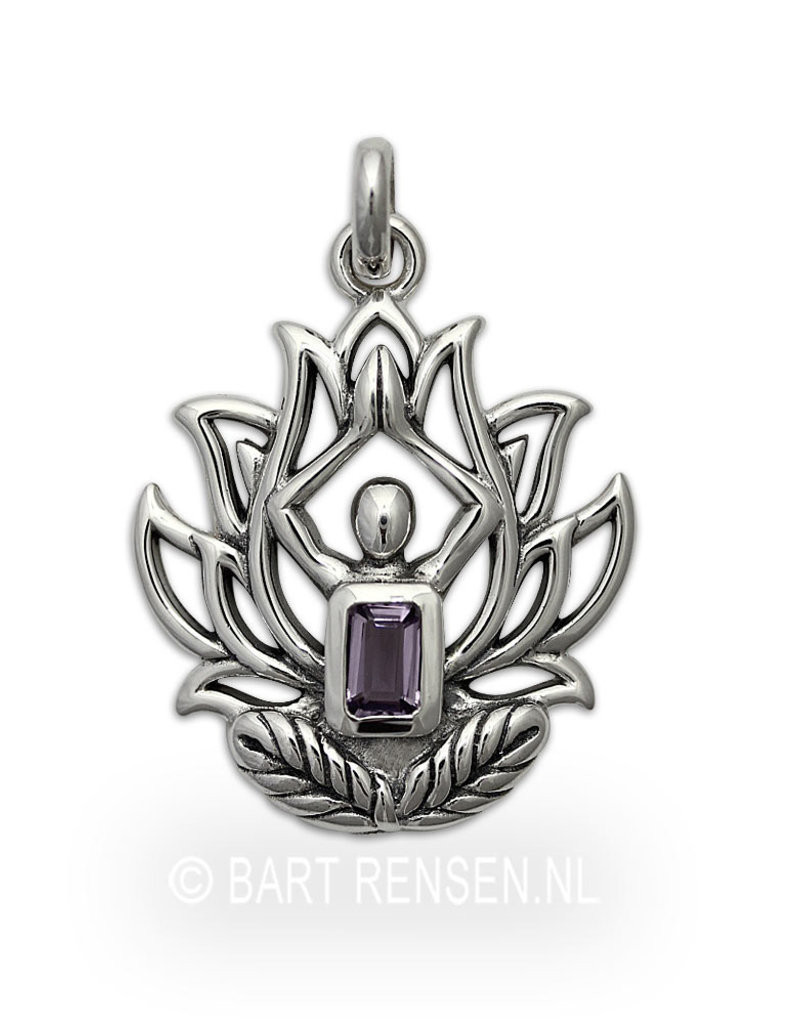 Lotus Yoga pendant with chakra stones - sterling  silver
