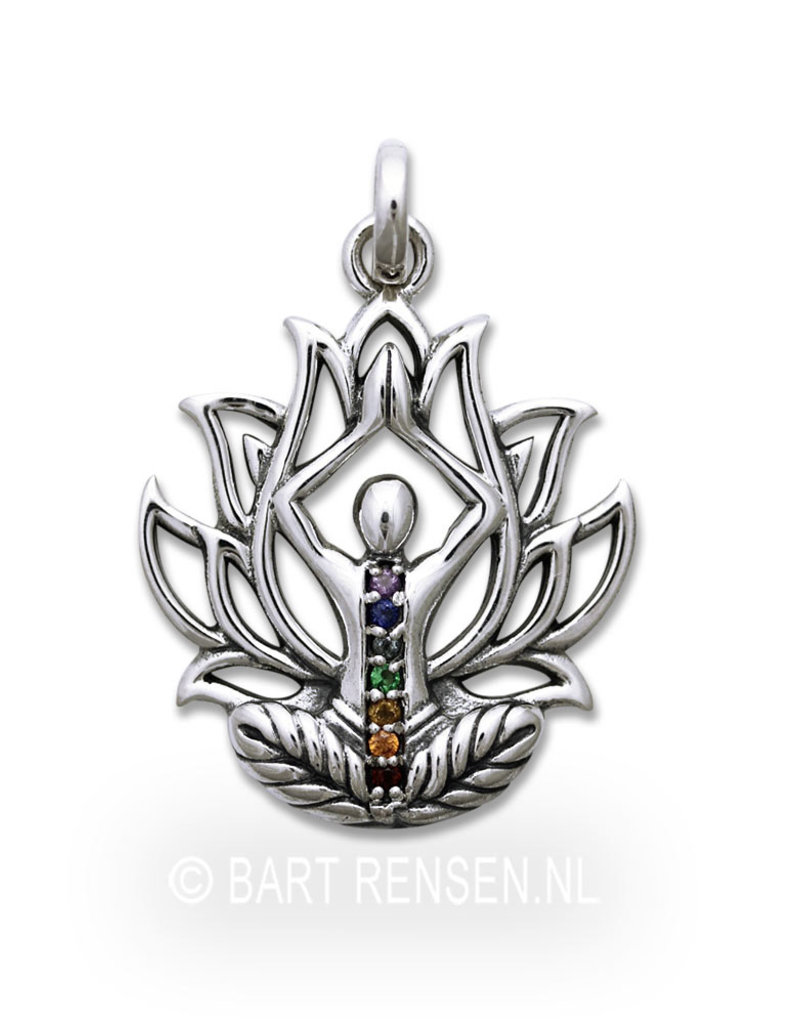 Lotus Yoga hanger met chakra steentjes - echt zilver