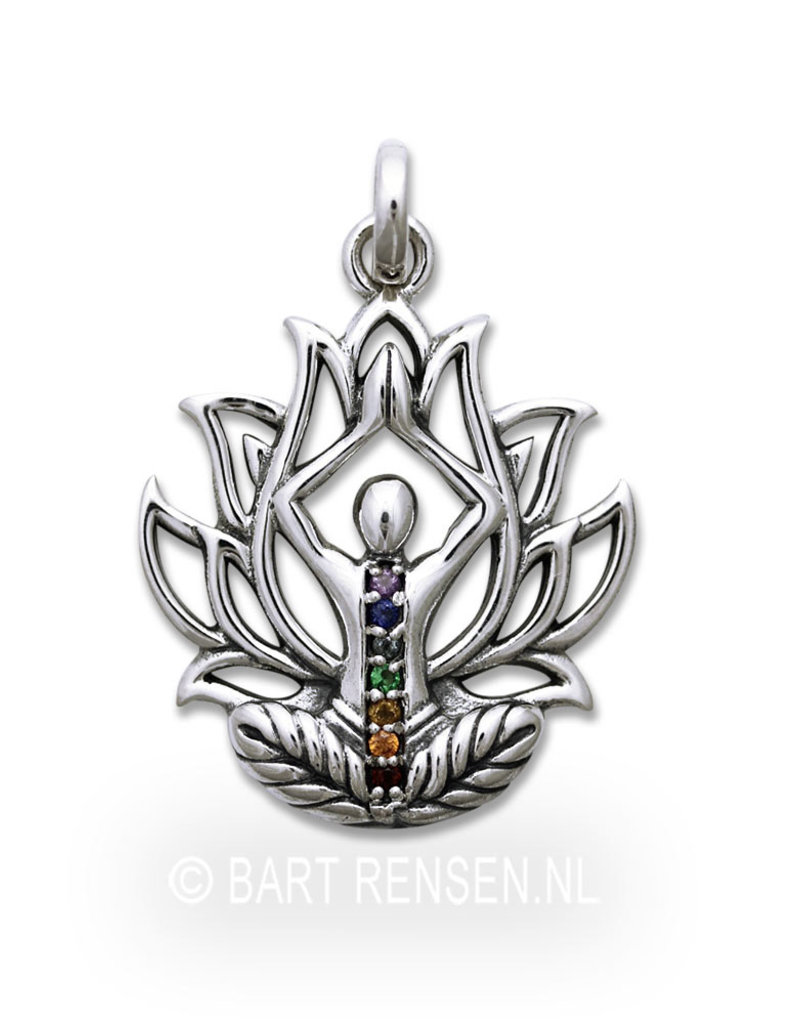 Lotus Yoga pendant with chakra stones - sterling  silver