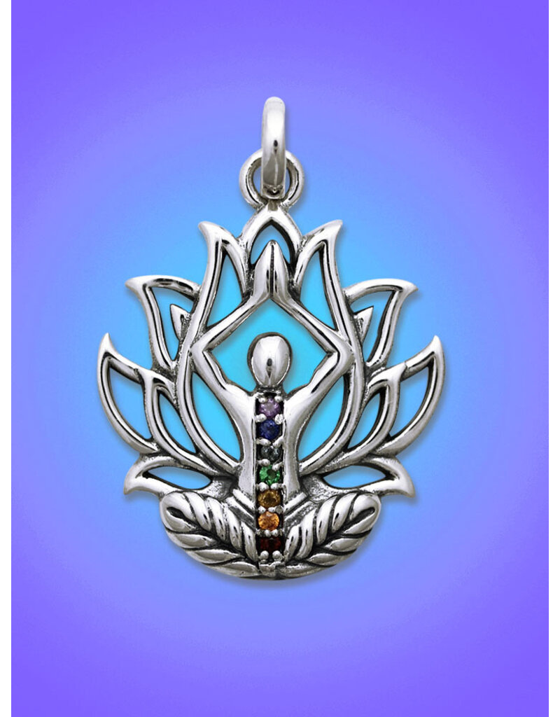 Lotus Yoga pendant with chakra stones - sterling  silver