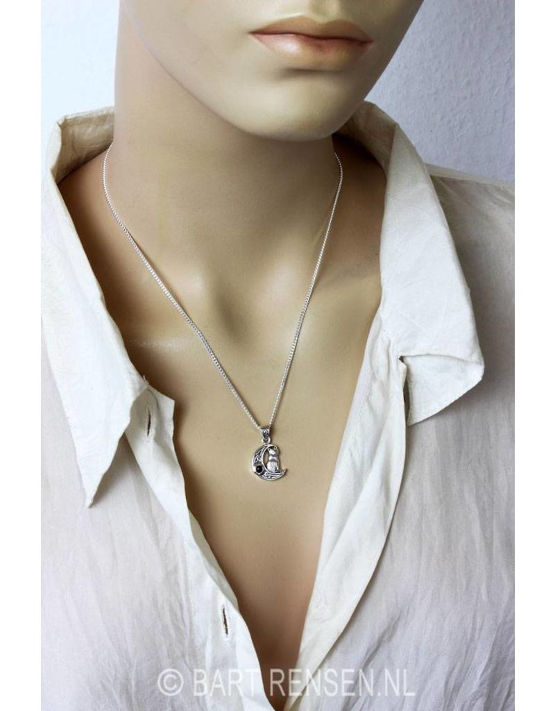 Maan hanger met Kat - echt zilver