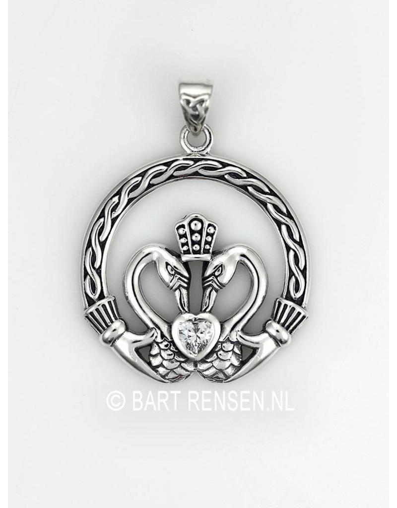 Claddagh pendant with stone - sterling silver