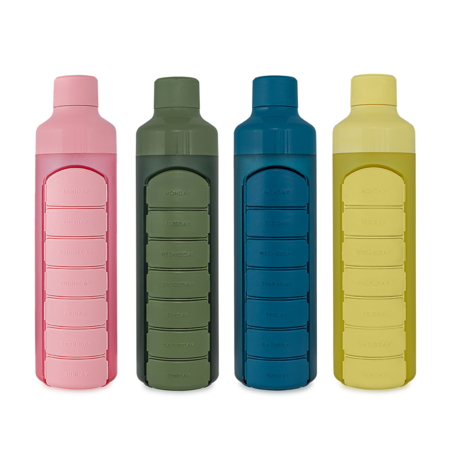 YOS Bottle Bouteille d'eau et pilulier, 1 semaine, 7 cases
