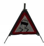 Three sided traffic sign slippery road A15
