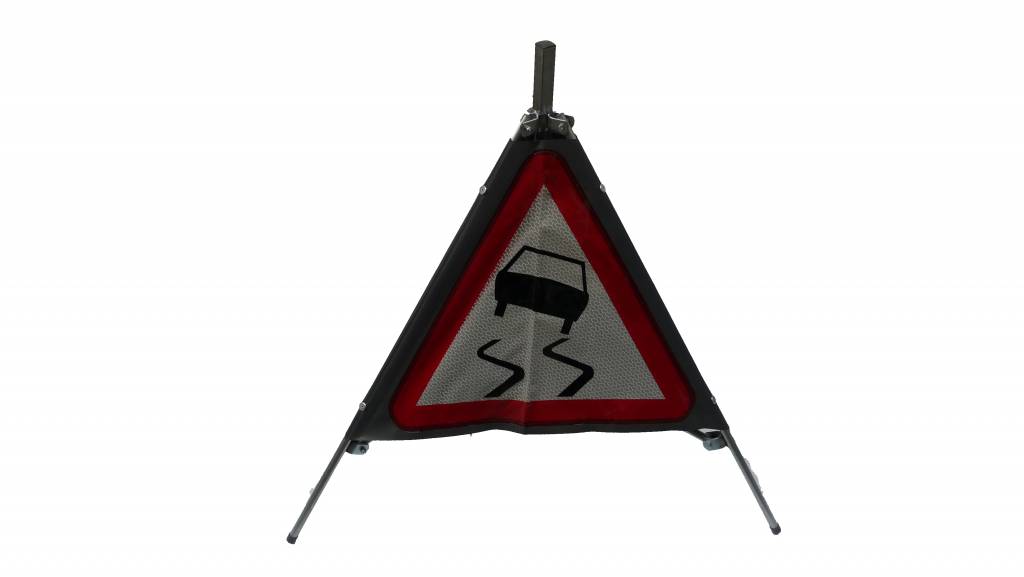 Three sided traffic sign slippery road A15