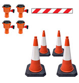 Skipper economy cone set 81 m2 with PU traffic cones and Skipper barrier belt units