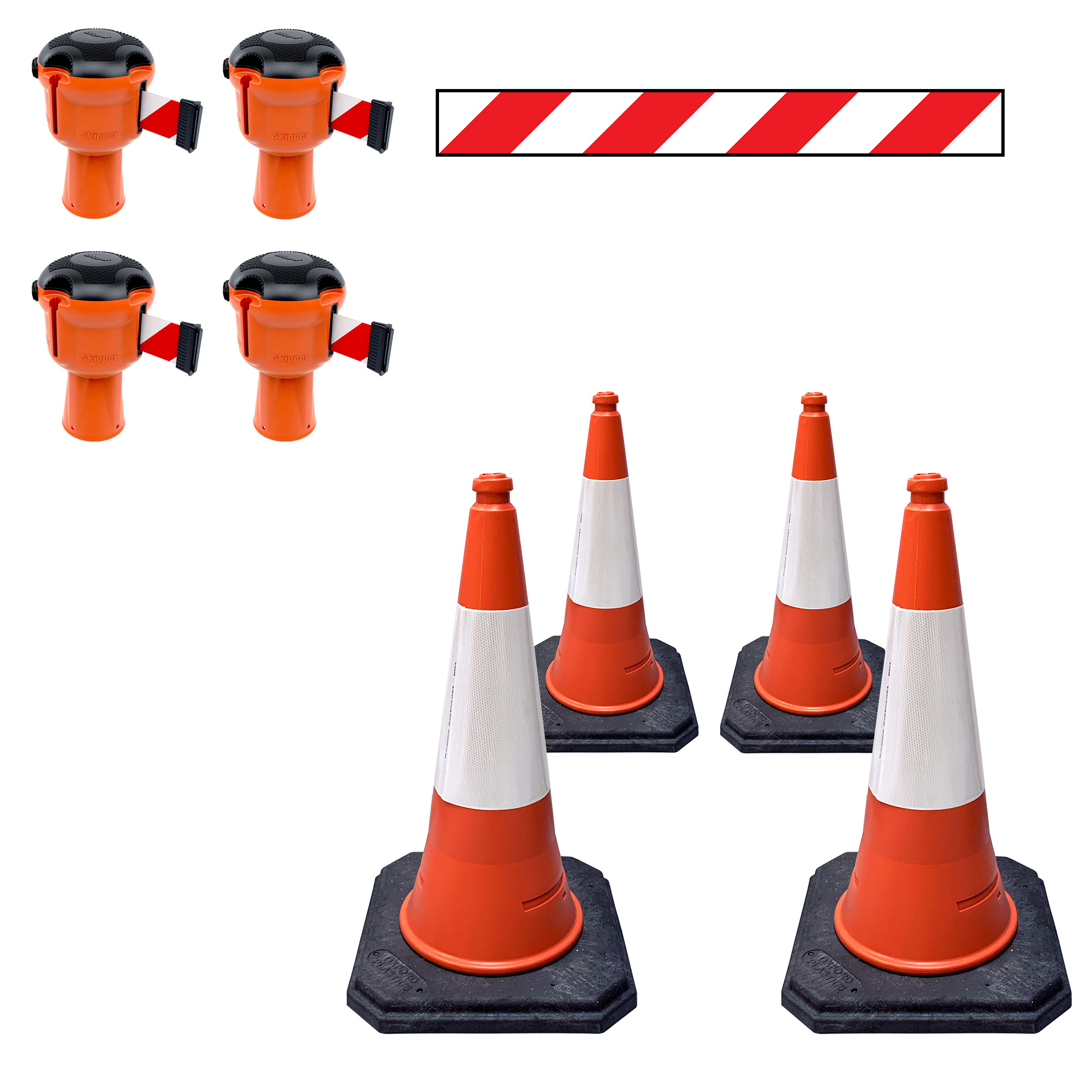 Skipper economy cone set 81 m2 with PU traffic cones and Skipper barrier belt units