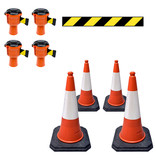 Skipper economy cone set 81 m2 with PU traffic cones and Skipper barrier belt units