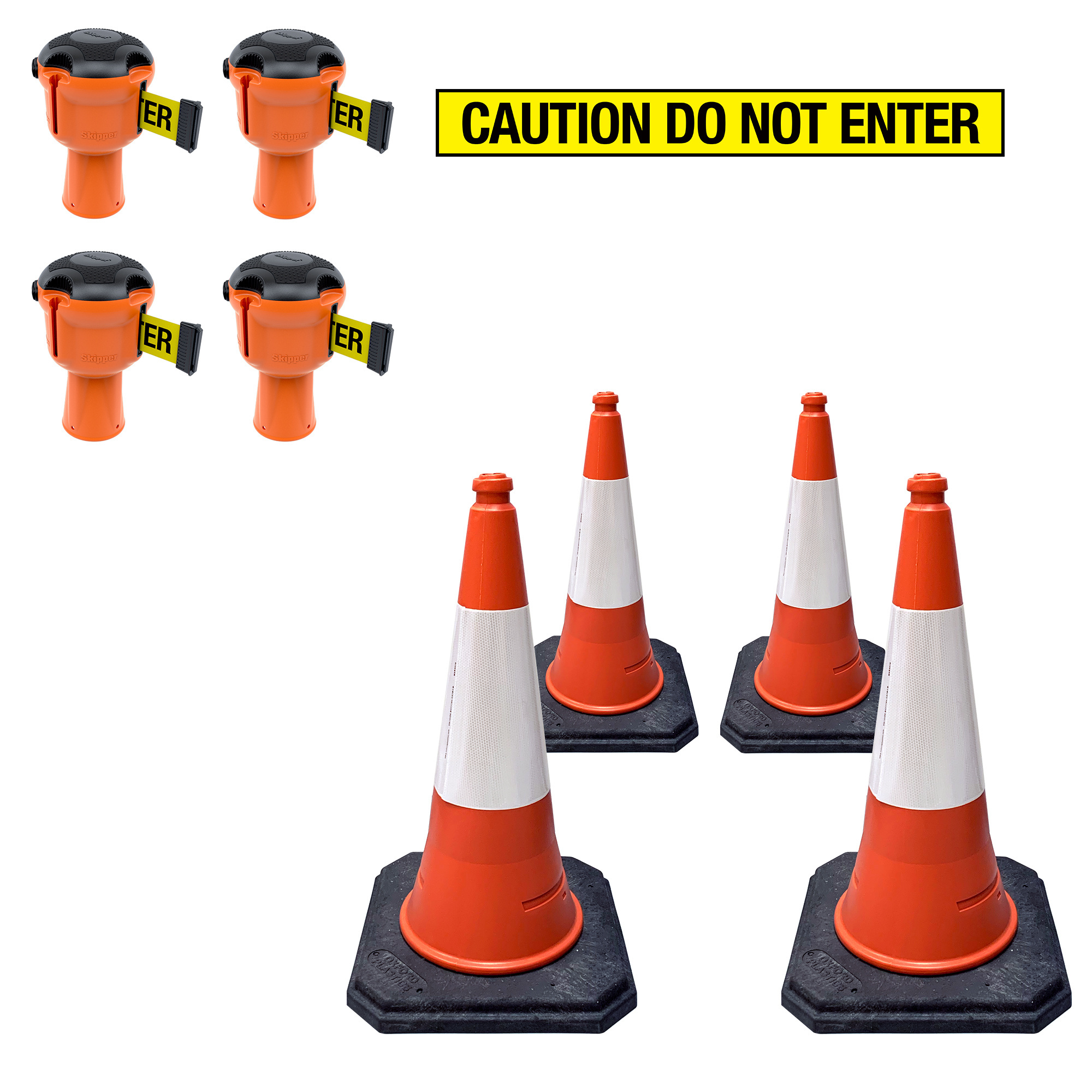 Skipper economy cone set 81 m2 with PU traffic cones and Skipper barrier belt units