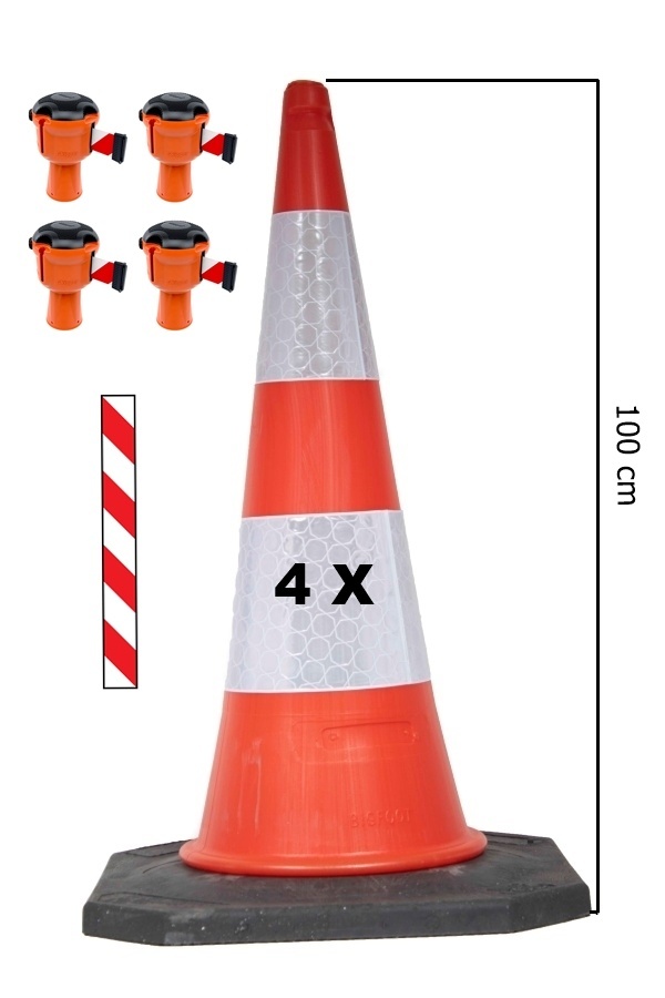 SKIPPER Skipper BIG cone set 81 m2 with 100 cm Bigfoot traffic cones and Skipper barrier belt units