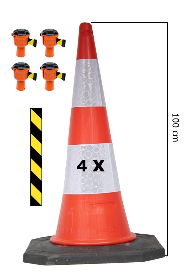Skipper BIG cone set 81 m2 with 100 cm Bigfoot traffic cones and Skipper barrier belt units