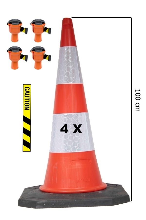 Skipper BIG cone set 81 m2 with 100 cm Bigfoot traffic cones and Skipper barrier belt units